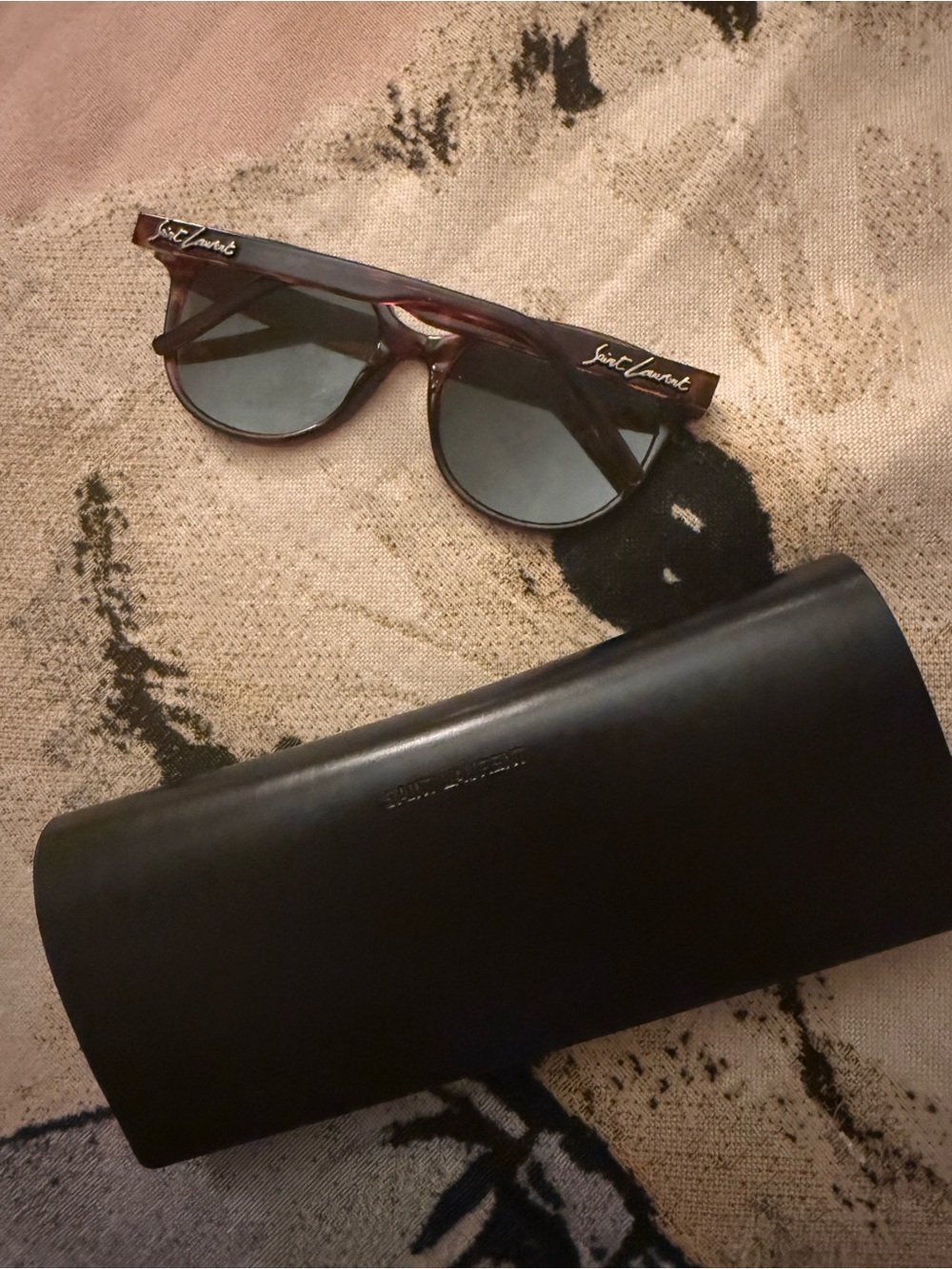 Saint Laurent Brown Tortoiseshell Sunglasses with Black Case